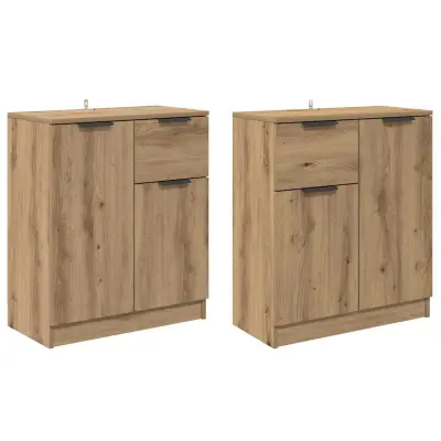 vidaXL Stranske omare s predalom 2 pcs Umetni hrast 60 x 30 x 70 cm