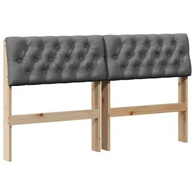 vidaXL Tapecirano vzglavje Temno siva 140 cm Masivno borovo les