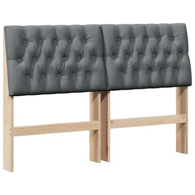 vidaXL Tapecirano vzglavje Temno siva 140 cm Masivno borovo les