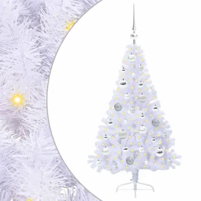 vidaXL Umestno božično drevo med 150 LED Bela 120 cm PVC in jeklo