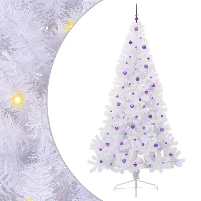 vidaXL Umestno božično drevo med 300 LED Bela 240 cm PVC in jeklo
