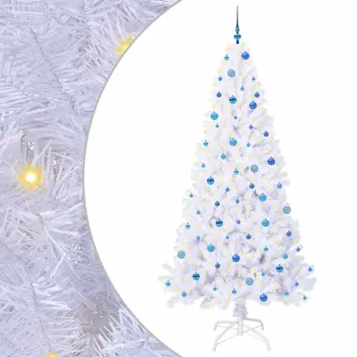 vidaXL Umestno božično drevo med 300 LED Bela 240 cm PVC in jeklo