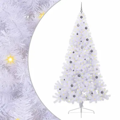 vidaXL Umestno božično drevo med 300 LED Bela 240 cm PVC in jeklo
