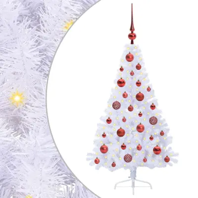 vidaXL Umestno božično drevo med 150 LED Bela 120 cm PVC in jeklo