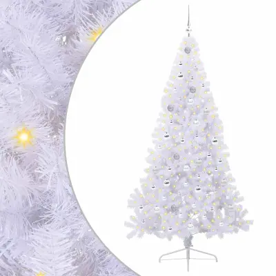 vidaXL Umestno božično drevo med 300 LED Bela 210 cm PVC in jeklo