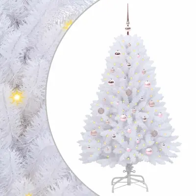 vidaXL Umetno Zložljivo Božično Drevo Bela 150 cm PVC in jeklo