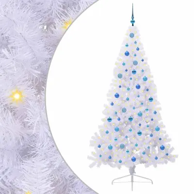vidaXL Umestno božično drevo med 300 LED Bela 210 cm PVC in jeklo