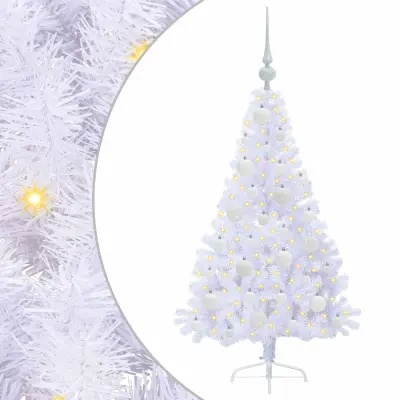 vidaXL Umestno božično drevo med 150 LED Bela 120 cm PVC in jeklo