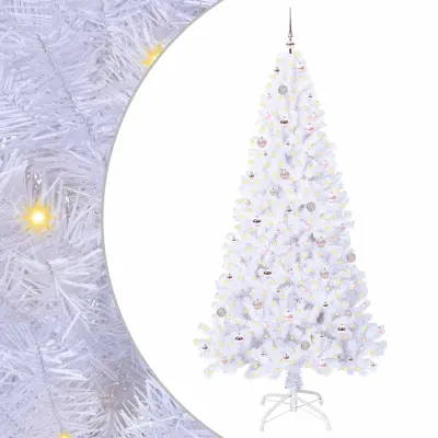 vidaXL Umestno božično drevo med 300 LED Bela 240 cm PVC in jeklo