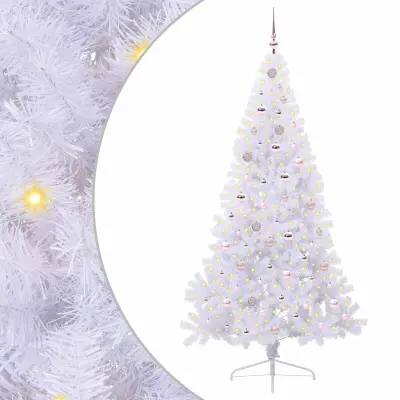 vidaXL Umestno božično drevo med 300 LED Bela 210 cm PVC in jeklo