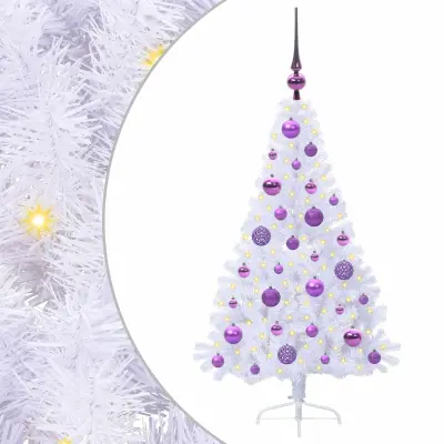 vidaXL Umestno božično drevo med 150 LED Bela 120 cm PVC in jeklo