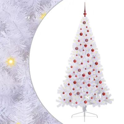 vidaXL Umestno božično drevo med 300 LED Bela 210 cm PVC in jeklo