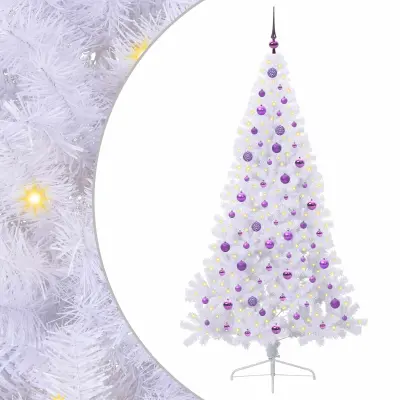 vidaXL Umestno božično drevo med 300 LED Bela 210 cm PVC in jeklo