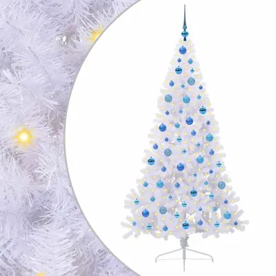 vidaXL Umestno božično drevo med 300 LED Bela 180 cm PVC in jeklo