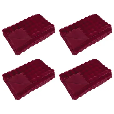 vidaXL Dežnik iz umetnega zajčjega krzna 4 pcs Bordeaux rdeča