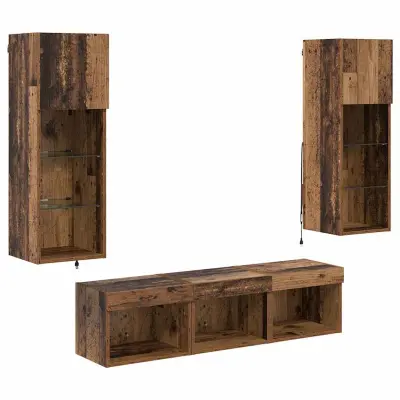 vidaXL TV stenske enote 5 pcs Črna Orehovina Konstruiran les