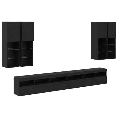 vidaXL Set omare za televizijo na steni 7 pcs Črna Orehovina