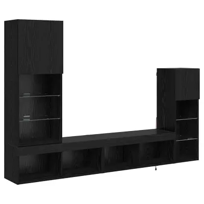 vidaXL TV stenske enote 4 pcs Črna Orehovina Konstruiran les