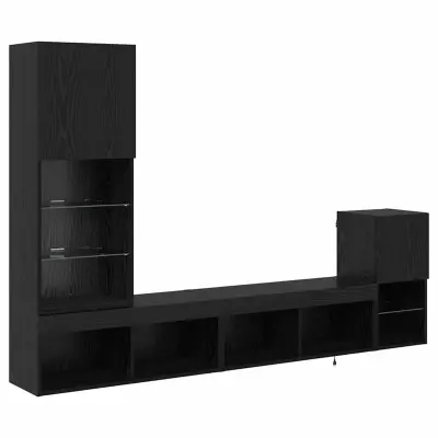 vidaXL TV stenske enote z LED lučmi Črna Orehovina Konstruiran les