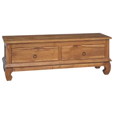 vidaXL TV stojalo s predalom Naravna 110 x 35 x 40 cm Trden tikov les