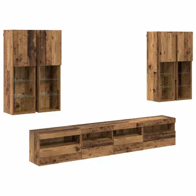 vidaXL Komplet stenske TV omarice z LED lučmi 7 pcs Star les