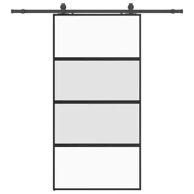 vidaXL Drsna vrata z opremo črna 102,5x205 cm kaljeno steklo