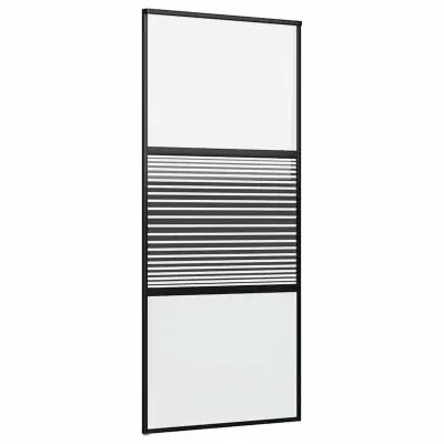 vidaXL Drsna vrata Črna 90 x 205 cm Kaljeno steklo in aluminij