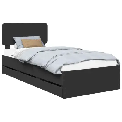 vidaXL Konstrukcija postelje Črna 90 x 190 cm Inženirsko leseno