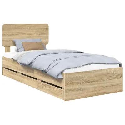 vidaXL Konstrukcija postelje s predalom Sonoma hrast 75 x 190 cm