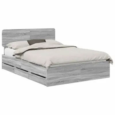 vidaXL Konstrukcija postelje s predalom Siva Sonoma 140 x 190 cm
