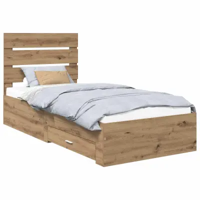 vidaXL Konstrukcija postelje Umetni hrast 100 x 200 cm Konstruiran les