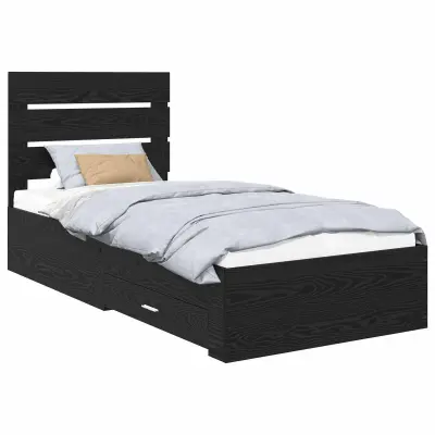vidaXL Konstrukcija postelje s predalom Črna Orehovina 90 x 200 cm