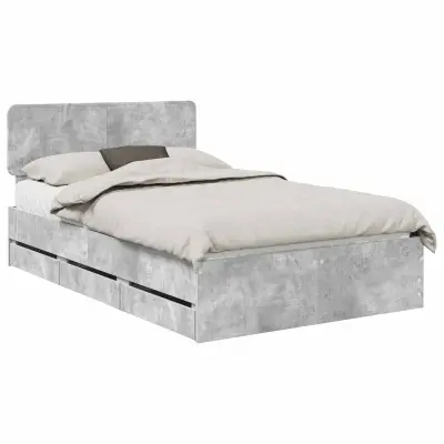 vidaXL Konstrukcija postelje s predalom Betonsko siva 135 x 190 cm