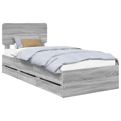 vidaXL Konstrukcija postelje Siva Sonoma 90 x 190 cm Inženirsko leseno