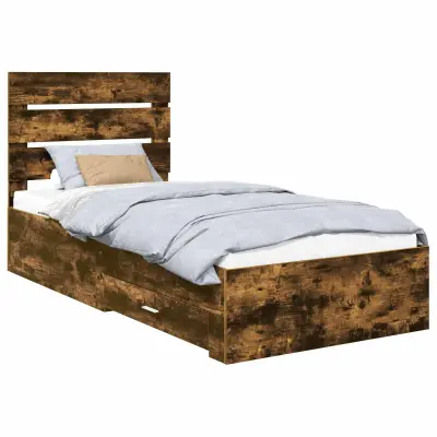 vidaXL Konstrukcija postelje s predalom Dimljeni oreh 100 x 200 cm