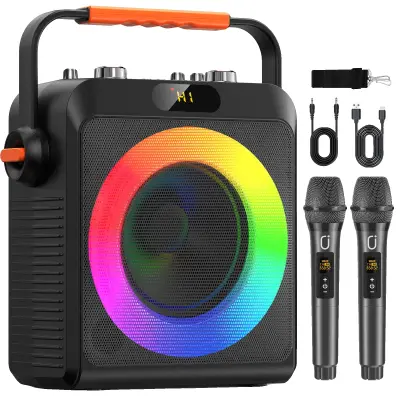 Karaoke naprava, Dvojni brezžični mikrofon, Ročna oblika, Nastavitev visokih/nizkih tonov -črna