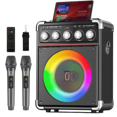 Karaoke naprava, prenosni zvočnik, brezžični mikrofon -črna