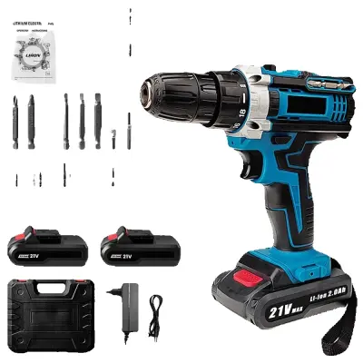 Brezžični vrtalnik, 32N·m navor, delovanje z dvojno hitrostjo -2 * Baterija