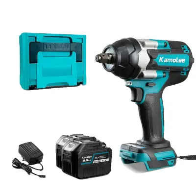 Električni udarni ključ, možnosti baterij, priložen polnilec, embalaža iz plastične škatle -2x9.0Ah Baterija Plastika