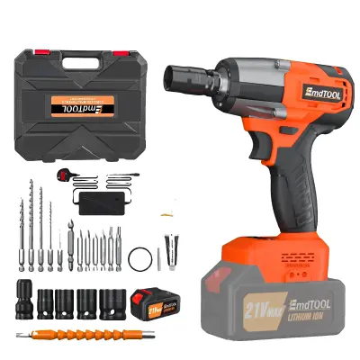 Brezžični vrtalnik, 1500 Nm navor, brezkrtačni motor, 3200 RPM največja hitrost -Pomarančna