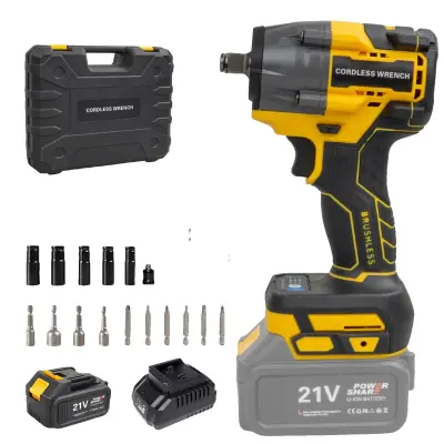 Brezžični udarni ključ, 480N.m navora, brezkrtačni motor, 21V baterija -Rumena 1 Baterija -EU