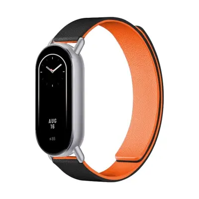 Dvo-barvni Kona usnjeni magnetni pašček združljiv z Xiaomi Mi Band 8/9/10 Black Orange