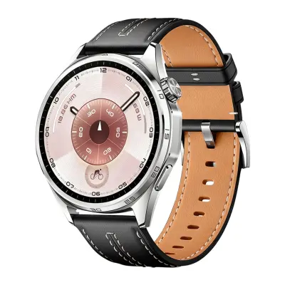 Združljiv s Huawei GT6 - 22 mm Premium usnjen pašček za uro z nadgrajeno zaponko Black