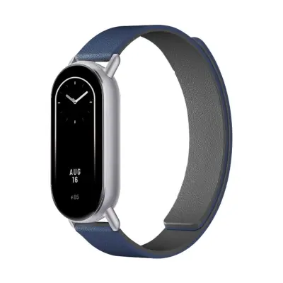 Dvo-barvni Kona usnjeni magnetni pašček združljiv z Xiaomi Mi Band 8/9/10 Blue + Grey