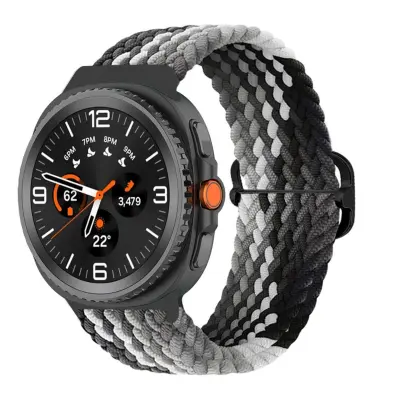 Združljiv pleten pašček za Samsung Watch8/Galaxy Watch8 Classic - Najlonski pašček Black+Grey