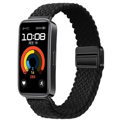 Združljiv z Huawei Band 8/9/10 - Najlonska pletena magnetna zapestnica Black