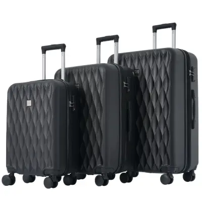 Komplet črnih kovčkov iz trde ABS plastike (ML-XL) s ključavnico TSA in 4 kolesi