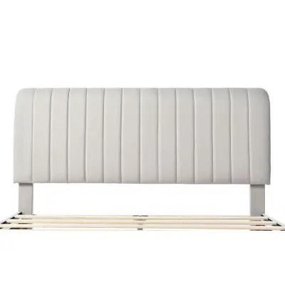 Oblazinjena zakonska postelja 180x200cm, bež lan, nastavljivo vzglavje, letveni okvir