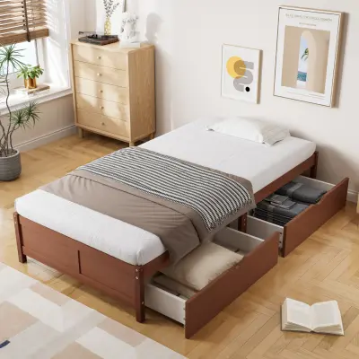 Otroška postelja z dvema predaloma, borov les, vintage rdečkasto rjava, 90x200 cm