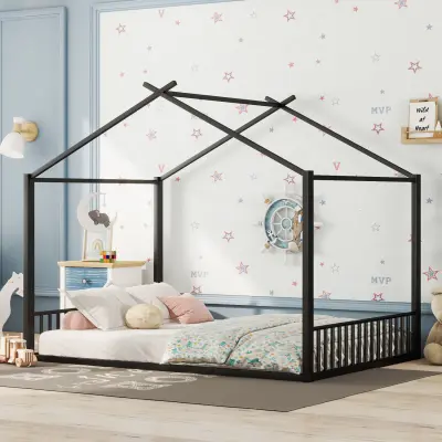 140x200cm Ploska postelja, Postelja z železnim okvirjem, Otroška postelja, Hišna ograja, Črna